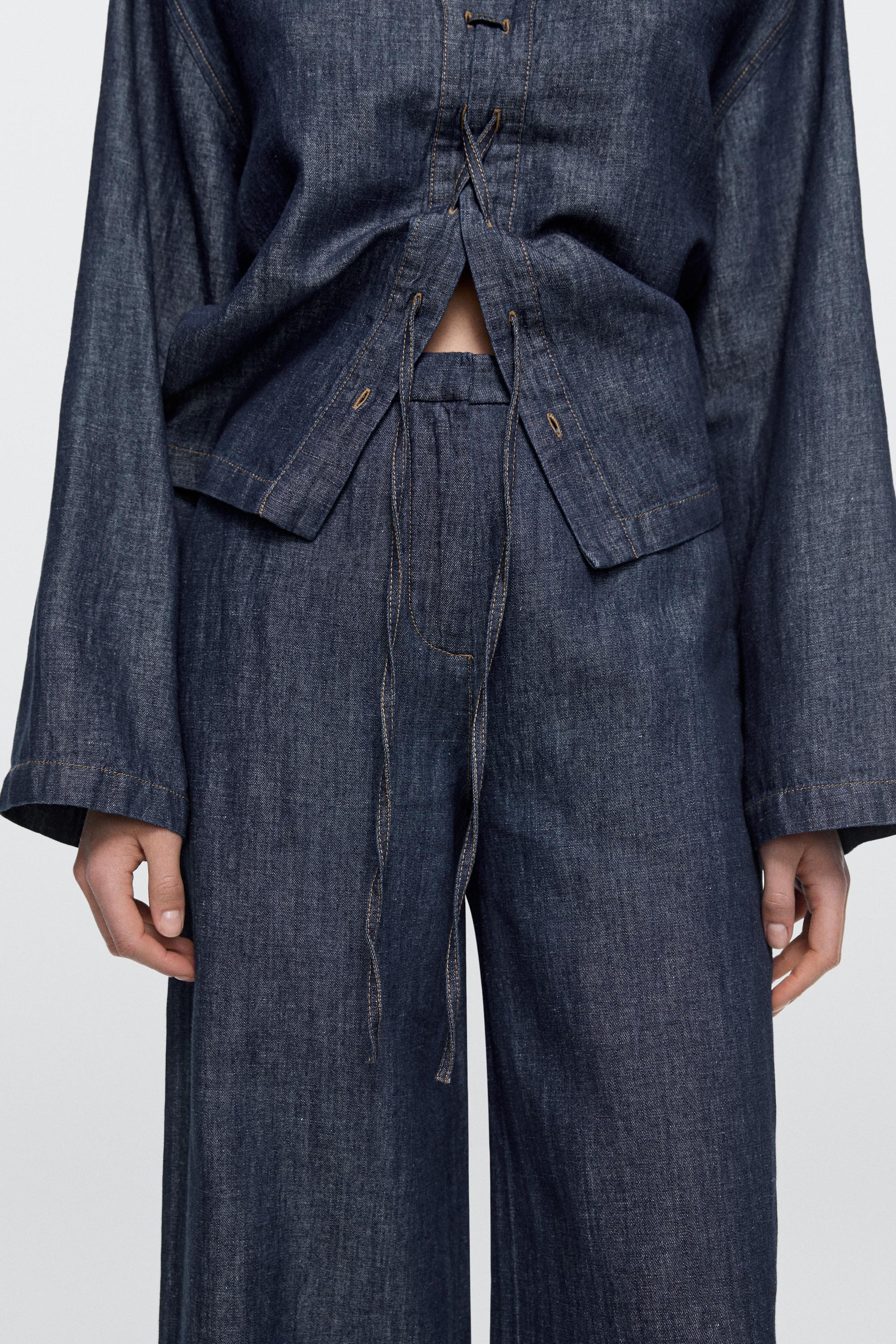 Pantalon wide leg en jean avec lin total look